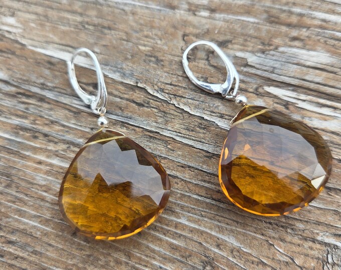 CITRINE ~ WoW! Long Faceted Teardrops Gemstone Earrings Sterling Silver Natural Stone
