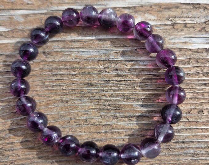 PURPLE Bi-Color FLUORITE Chakra Stretch Bracelet All Natural Semi-Precious Stones Healing Metaphysical
