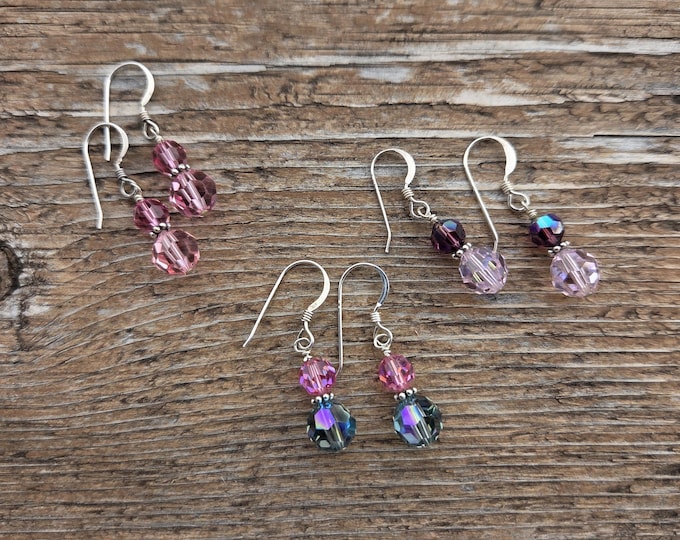 3 Pairs Swarovski Crystal Colorful Wedding Prom Everyday Sterling Silver Earrings