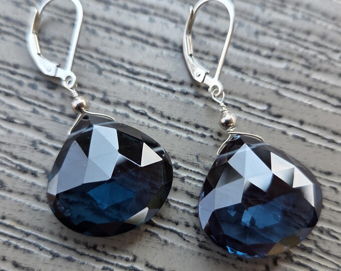 BLUE TOPAZ ~ WoW! Long Faceted Teardrops Gemstone Earrings Sterling Silver Natural Stone
