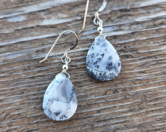 DENDRITIC AGATE Gemstone Earrings Sterling Silver Natural Stone