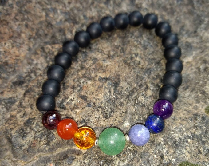 Chakra Stretch Bracelet All Natural Semi-Precious Stones Healing Metaphysical