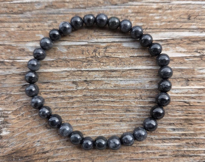 GREY BLACK JADE Chakra Stretch Bracelet All Natural Semi-Precious Stones Healing Metaphysical
