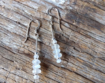 Rainbow Moonstone Gemstone Earrings Sterling Silver Natural Stone