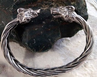 WOLF DIREWOLF Sterling Silver TORQUE Braided Unique Bracelet Cuff Stunning Statement Unisex