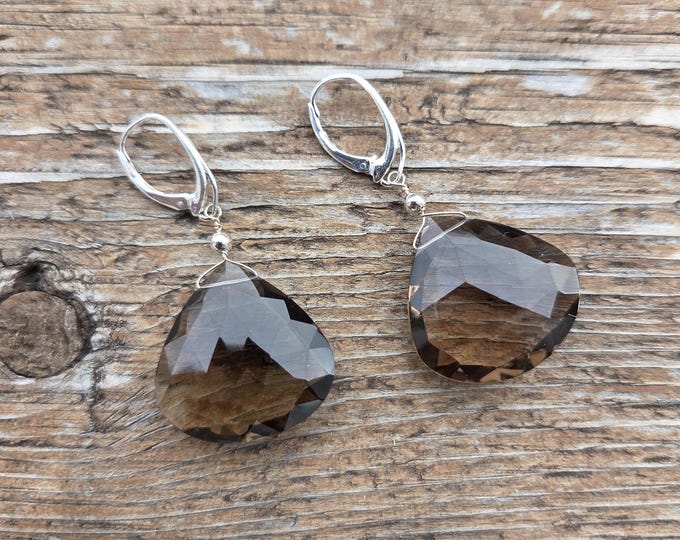 SMOKY QUARTZ ~ WoW! Long Faceted Teardrops Gemstone Earrings Sterling Silver Natural Stone