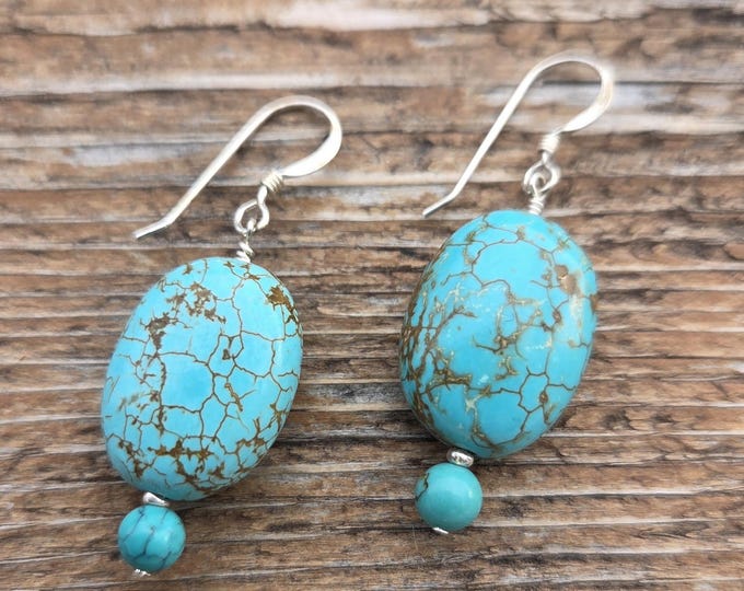 TURQUOISE Gemstone Earrings Sterling Silver Natural Stone