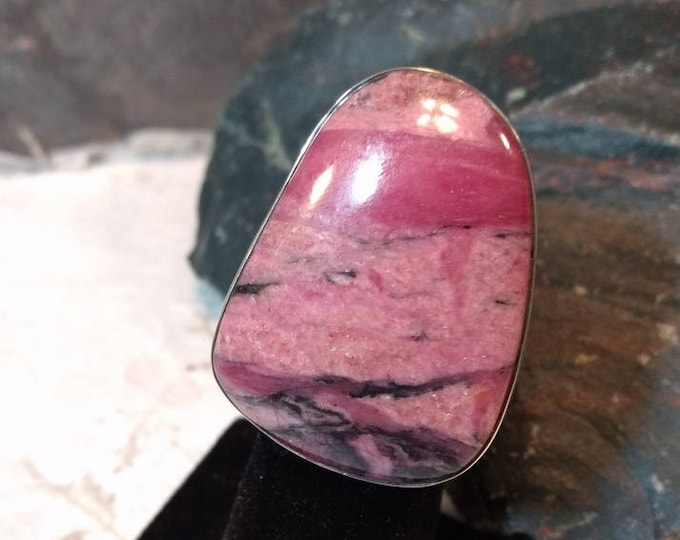 RHODONITE Stone STATEMENT Ring Sterling Silver Size 7