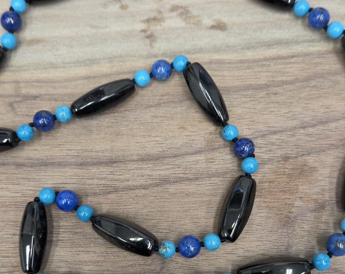 JET LAPIS TURQUOISE Natural Gemstone Long Necklace