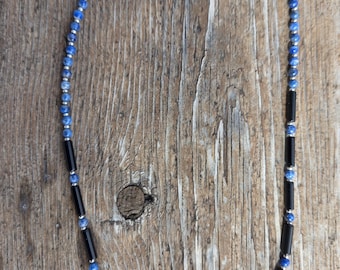 LAPIS LAZULI Black Onyx Small Bead Necklace All Natural Semi-Precious Stones Healing Metaphysical