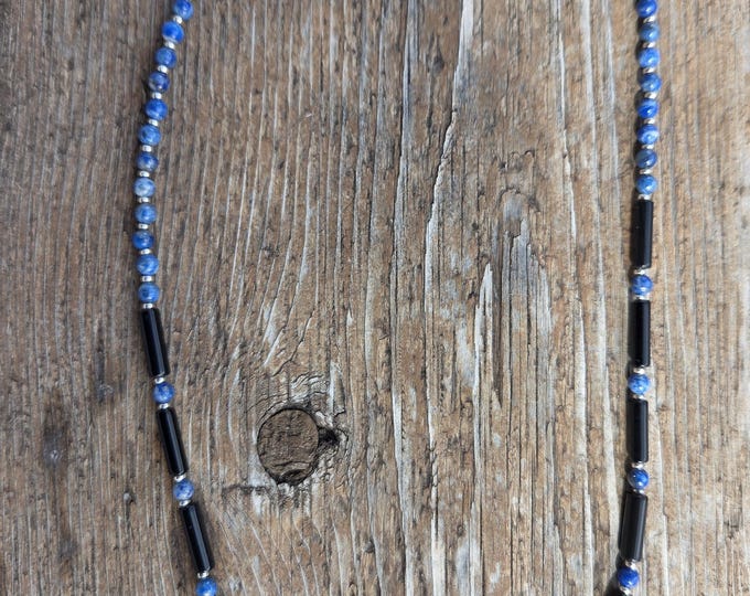 LAPIS LAZULI Black Onyx Small Bead Necklace All Natural Semi-Precious Stones Healing Metaphysical