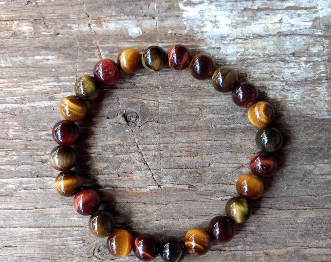 TIGER EYE (Tri Color) Chakra Stretch Bracelet All Natural Semi-Precious Stones Healing Metaphysical