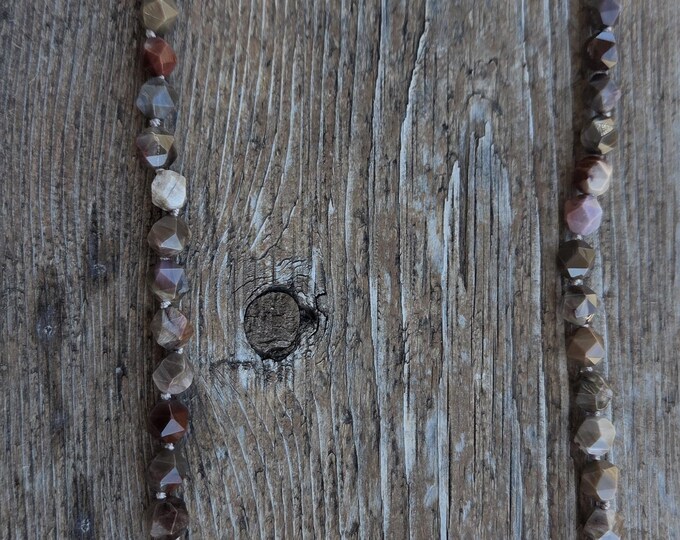 PETRIFIED WOOD MONTANA Faceted Bead Sterling Silver Necklace