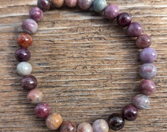 WATERMELON TOURMALINE Chakra Stretch Bracelet All Natural Semi-Precious Stones Healing Metaphysical