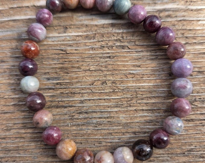 WATERMELON TOURMALINE Chakra Stretch Bracelet All Natural Semi-Precious Stones Healing Metaphysical