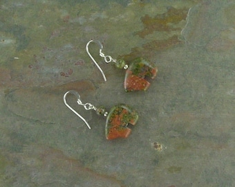 Bear Fetish Zuni Gemstone Earrings Sterling Silver Unakite