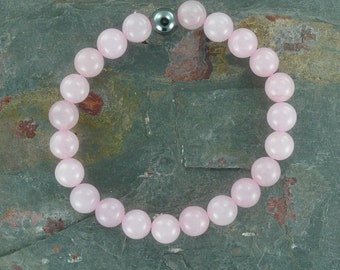 ROSE QUARTZ & HEMATITE Chakra Stretch Bracelet All Natural Semi-Precious Stones Healing Metaphysical