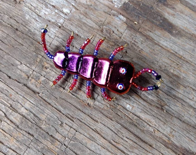 SALE: Scorpian DICHROIC GLASS Lampwork, Swarovski Crystal & Glass Beaded Pin Brooch Scorpian