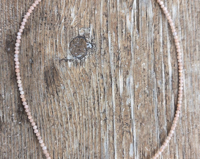PEACH MOONSTONE TINY Small Bead Sterling Silver Necklace