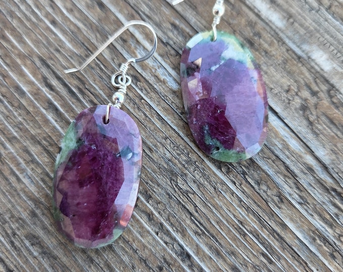 RUBY ZOISITE Gemstone Earrings Sterling Silver Natural Stone