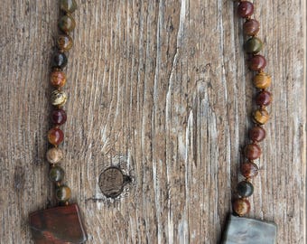 SUNSET Picasso Jasper Stone Natural Gemstone Sterling Silver Necklace