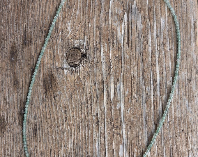GREEN AVENTURINE TINY Small Bead Sterling Silver Necklace
