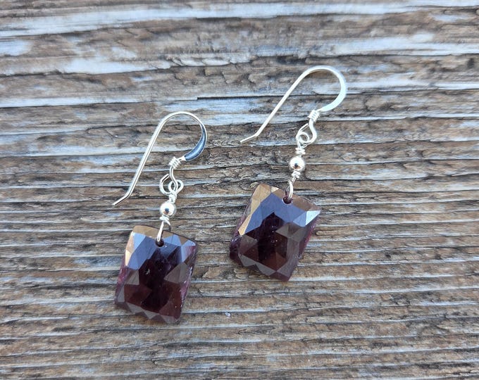 RUBY Slice Faceted Rough Ruby  Gemstone Earrings Sterling Silver Natural Stone