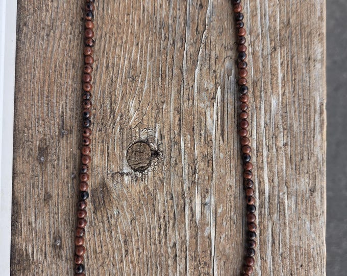 MAHOGANY OBSIDIAN Small Round Bead Necklace All Natural Semi-Precious Stones Healing Metaphysical