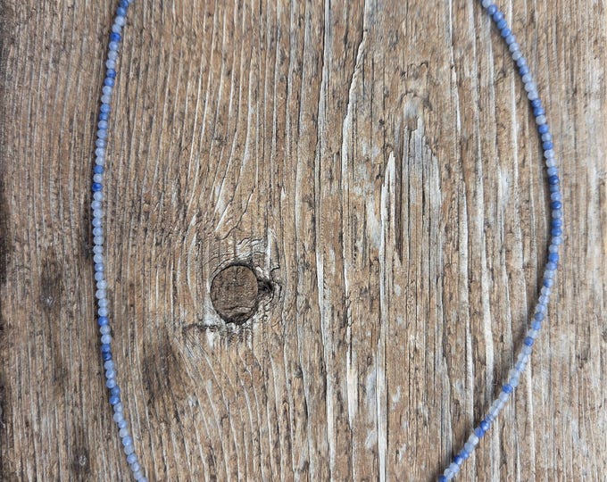BLUE AVENTURINE TINY Small Bead Sterling Silver Necklace