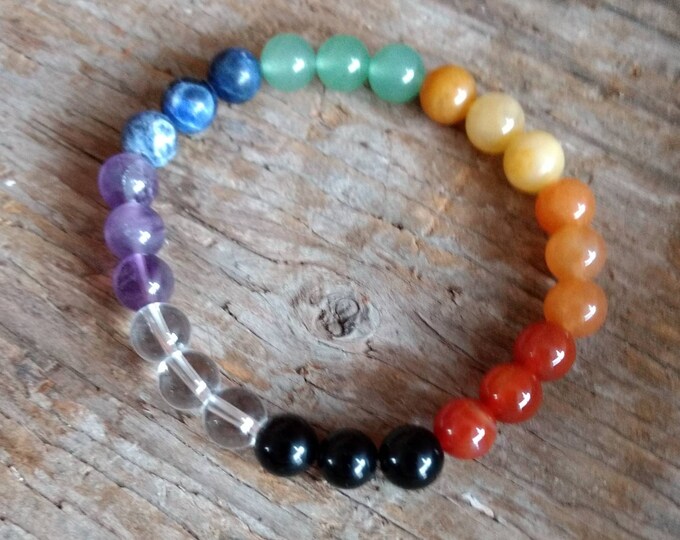 Chakra Stretch Bracelet All Natural Semi-Precious Stones Healing Metaphysical