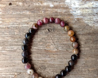 WATERMELON TOURMALINE Chakra Stretch Bracelet All Natural Semi-Precious Stones Healing Metaphysical