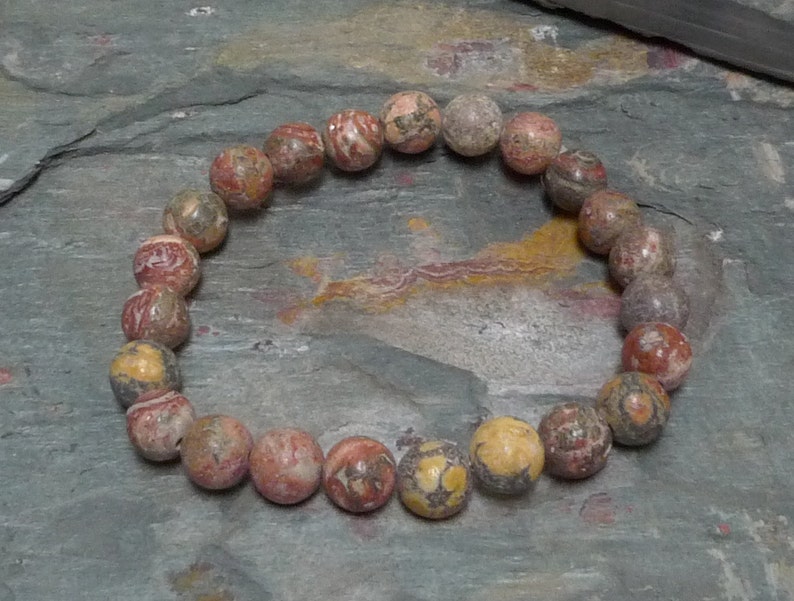 LEOPARDSKIN JASPER Chakra Stretch Bracelet All Natural Semi-Precious Stones Healing Metaphysical image 1