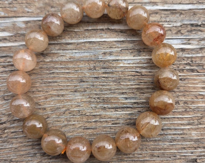 GOLDEN RUTILATED QUARTZ Chakra Stretch Bracelet All Natural Semi-Precious Stones Healing Metaphysical