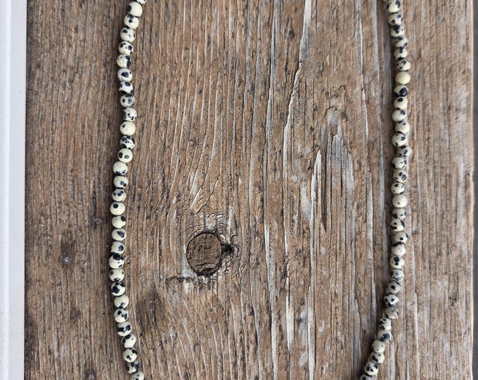 DALMATIAN JASPER Small Round Bead Necklace All Natural Semi-Precious Stones Healing Metaphysical