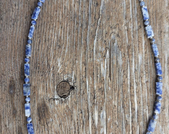 DENIM LAPIS Small Bead Necklace All Natural Semi-Precious Stones Healing Metaphysical