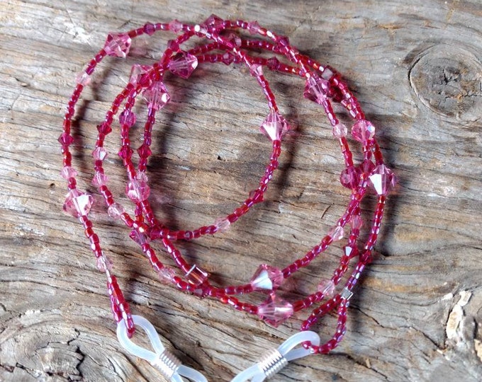 SALE: Pretty PINKS Glass & Swarovski Crystal Beads Eyeglass Chain