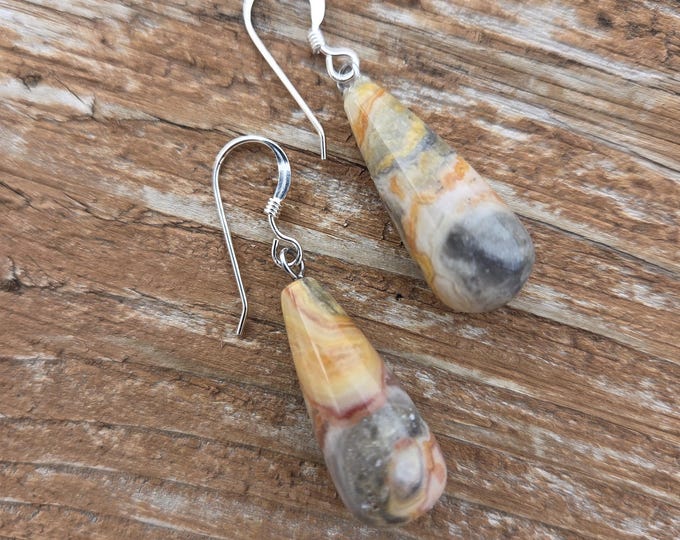CRAZY LACE Agate TEARDROPS Gemstone Earrings Sterling Silver Natural Stone