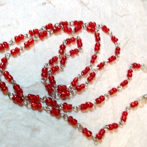 SALE: RED LINKED Silver Glass Beads Eyeglass Chain