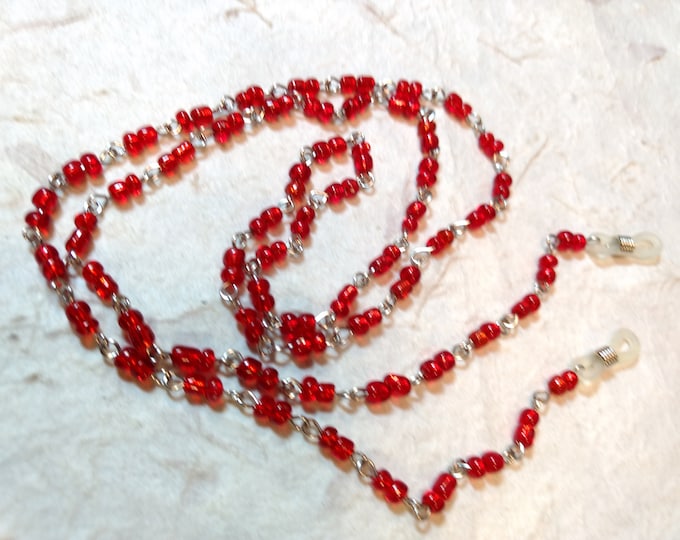 SALE: RED LINKED Silver Glass Beads Eyeglass Chain