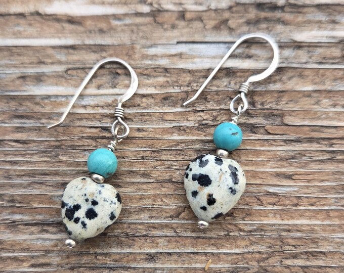DALMATIAN STONE Turquoise Gemstone Earrings Sterling Silver Natural Stone