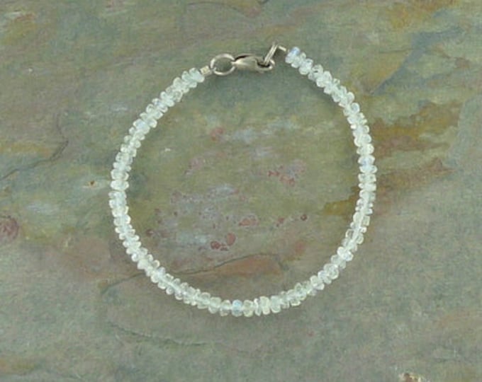 Very Sweet Faceted Rainbow Moonstone Bracelet w/ Sterling Silver Clasp