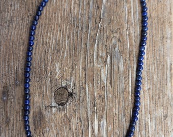 LAPIS Lazuli Small Round Bead Necklace All Natural Semi-Precious Stones Healing Metaphysical
