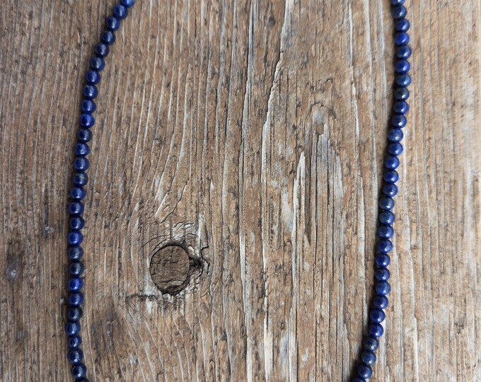 LAPIS Lazuli Small Round Bead Necklace All Natural Semi-Precious Stones Healing Metaphysical