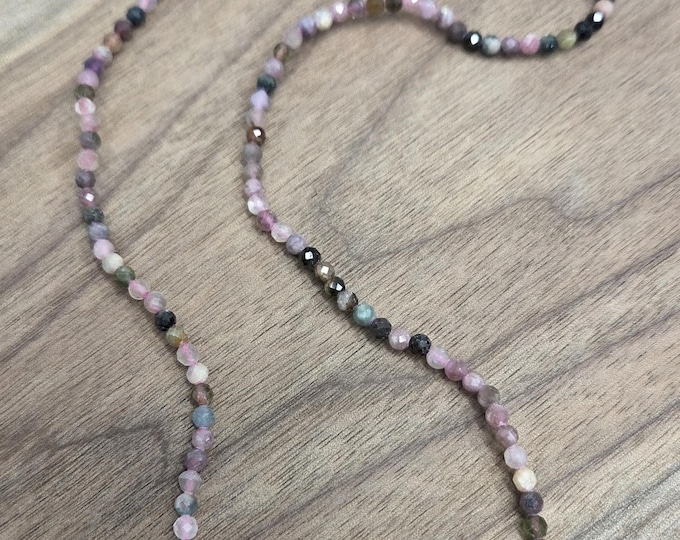 WATERMELON TOURMALINE Faceted Small Round Bead Necklace All Natural Semi-Precious Stones Healing Metaphysical