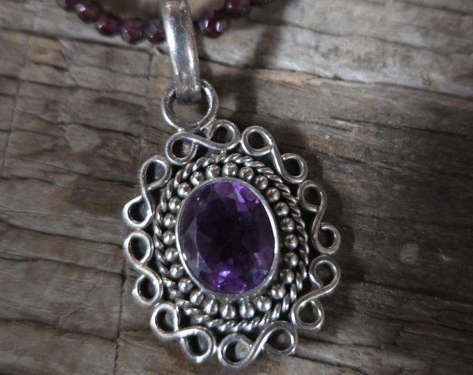GARNET, AMETHYST PENDANT Sterling Silver Necklace