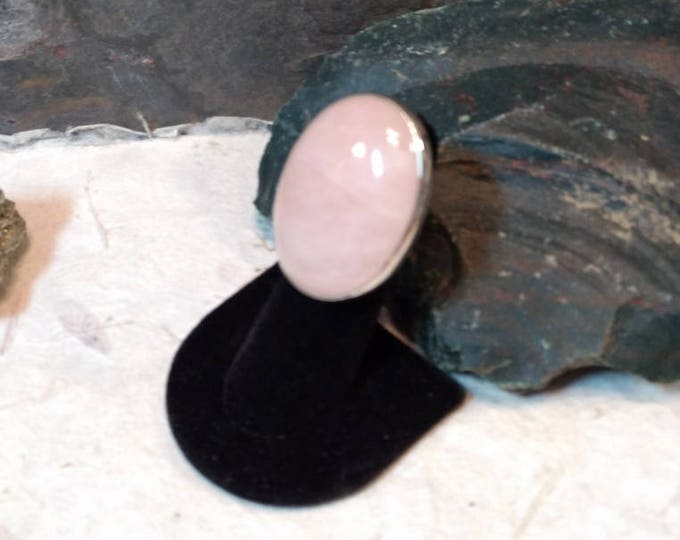 ROSE QUARTZ Stone STATEMENT Ring Sterling Silver Size 7