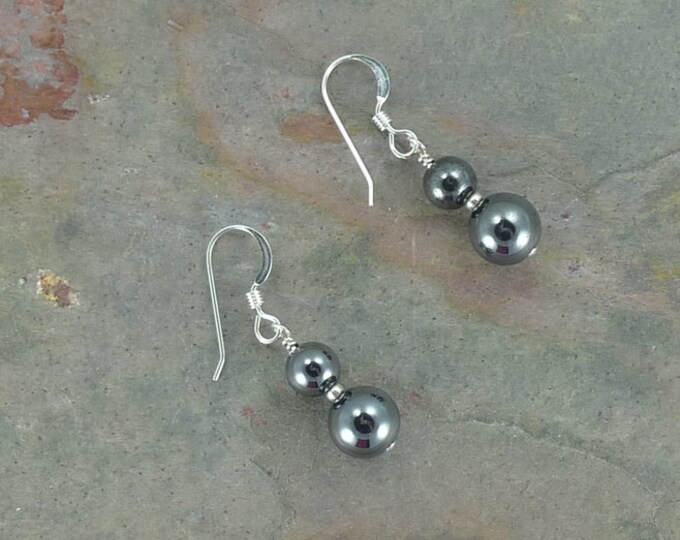 Hematite Gemstone Earrings Sterling Silver Natural Stone