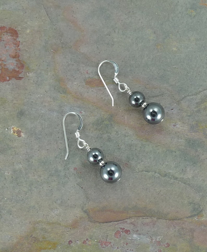 Hematite Gemstone Earrings Sterling Silver Natural Stone image 1