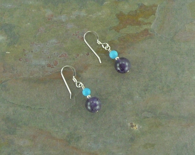 AMETHYST & Sleeping Beauty TURQUOISE Gemstone Earrings Sterling Silver Natural Stone