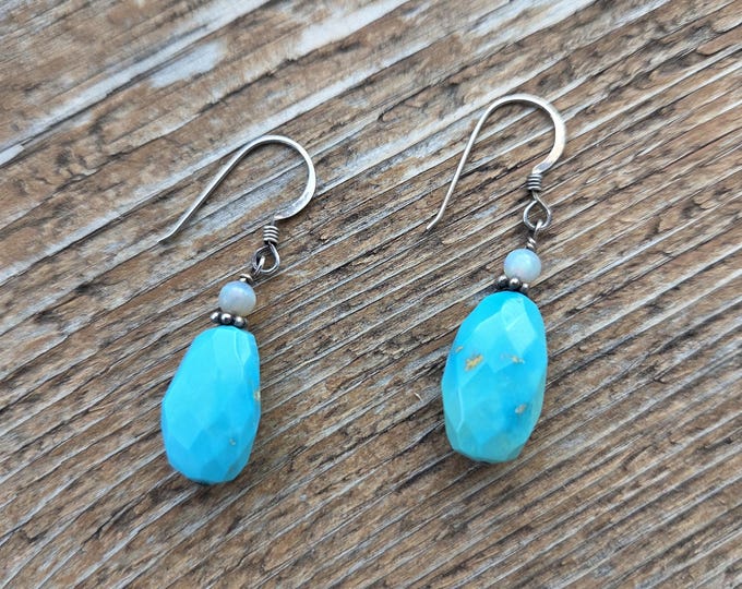 SLEEPING BEAUTY TURQUOISE (American) & Opal (Australian) Gemstone Earrings Sterling Silver Natural Stone